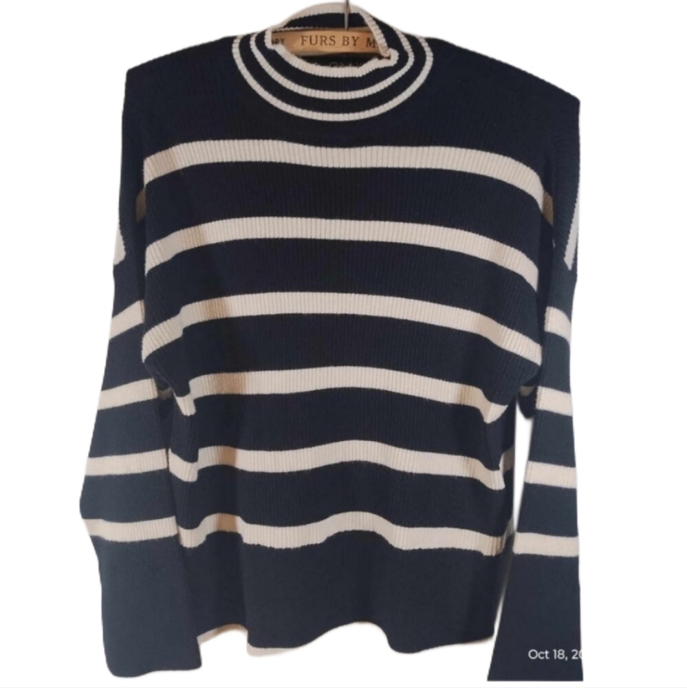 ONLY sweater striped soft‎ turtle neck flare sleeve striped shirt warm